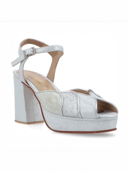 Sandalia de novia Arenaria Plata Taco 9,5 cms y Plataforma 2 cms