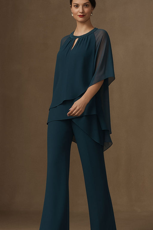 Traje de fiesta Berta en 2 piezas con aplicaciones de pedrería en el cuello