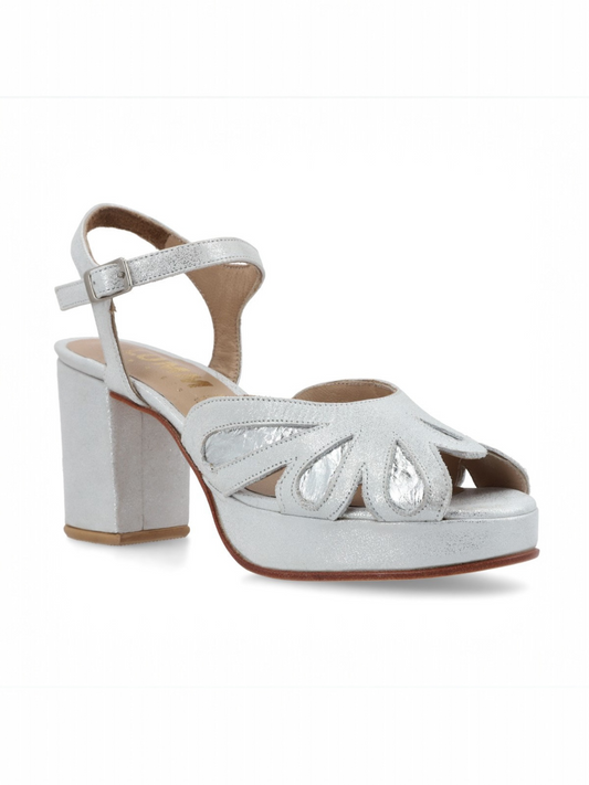 SANDALIA DE CUERO PARA NOVIA Y FIESTA ESMERALDA (P) ,TACO 8 CMS Y PLATAFORMA 2 CMS