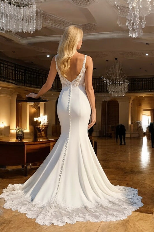 Vestido de novia Gracia estilo sirena con hermoso escote en la espalda