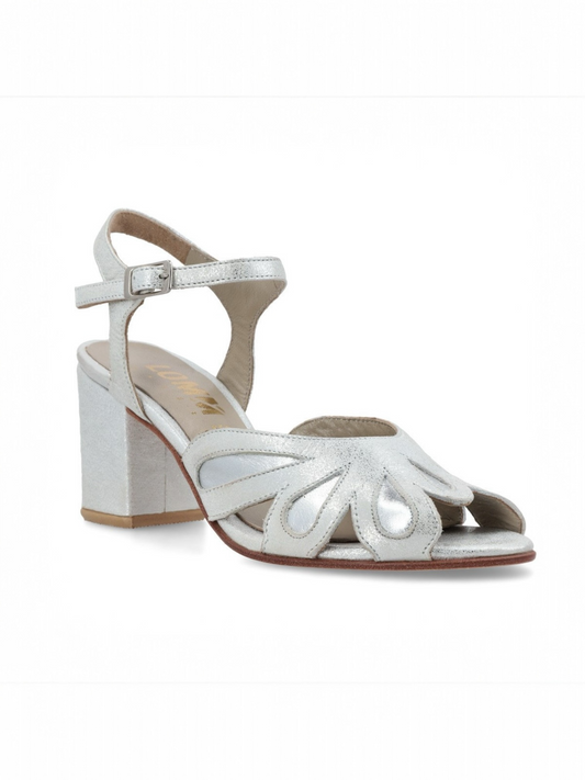 SANDALIA DE CUERO  PARA NOVIA Y FIESTA ESMERALDA ,TACO DE 7 CMS