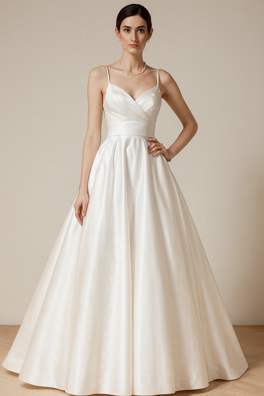 VESTIDO DE NOVIA AMBAR,RASO ,PRETINA Y BOLSILLOS