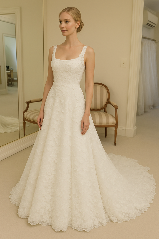 Vestido de novia Pettry con escote cuadrado estilo semi sirena