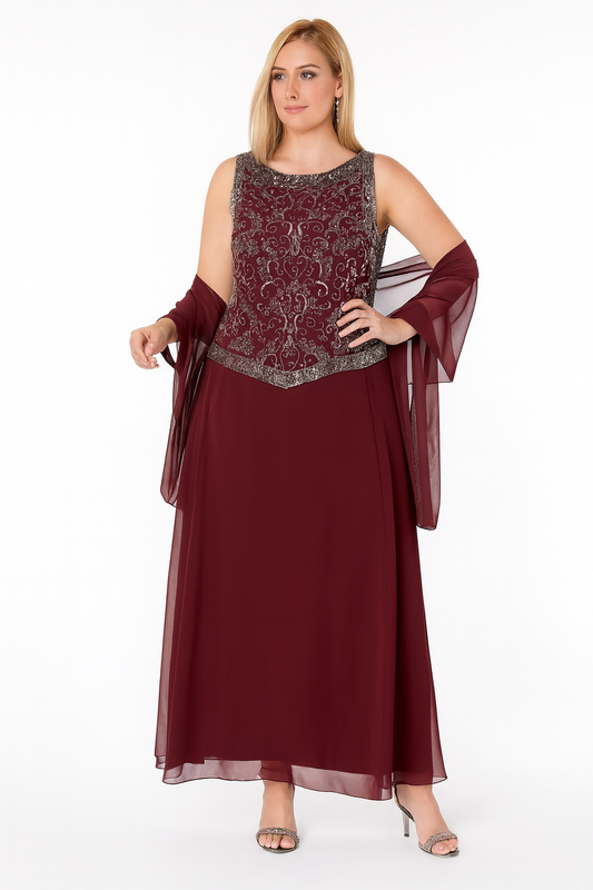 VESTIDO DE FIESTA MARISOL BURDEO Y BELLAS APLICACIONES