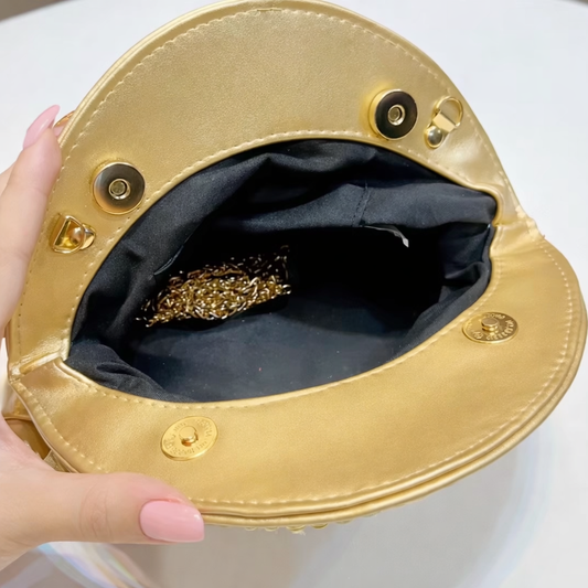 Bolso de fiesta star dorado blanco con cadena para colgar