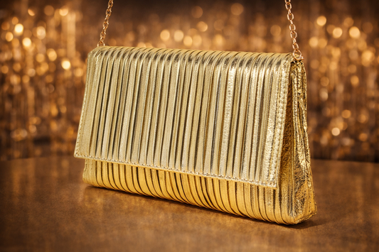 Clutch de fiesta glitter plateado con cadena para colgar