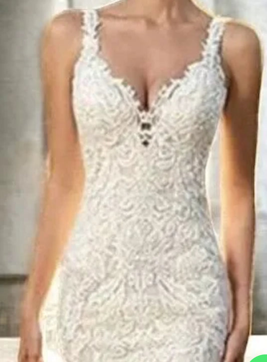 VESTIDO DE NOVIA AZUCENA ESTILO SIRENA ,MACRAMÉ Y HERMOSA COLA