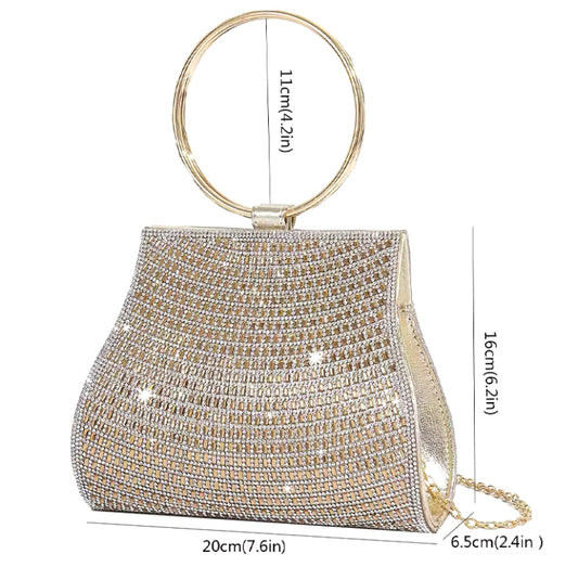 Bolso de fiesta con manilla y cadena para colgar en tono dorado