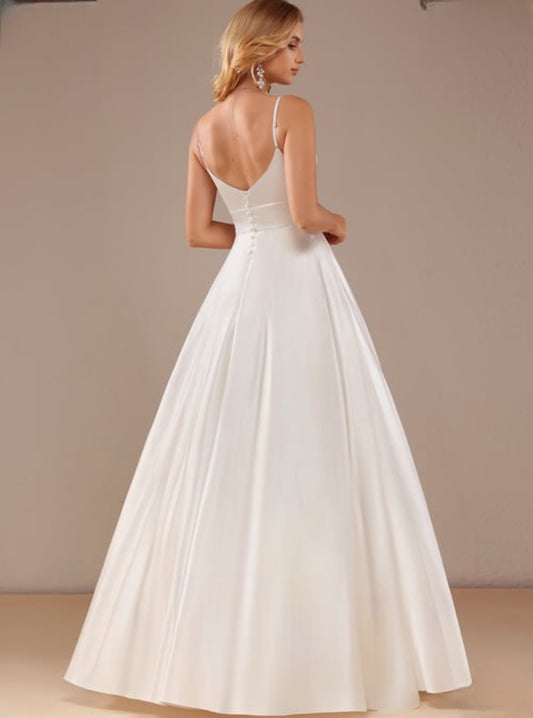 VESTIDO DE NOVIA AMBAR,RASO ,PRETINA Y BOLSILLOS