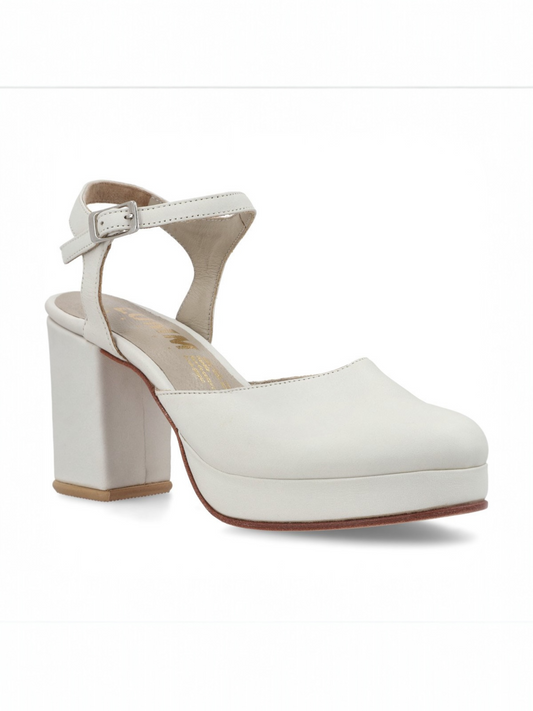 SANDALIA DE CUERO CAPULLO PARA NOVIA Y FIESTA ,TACO 8 CMS Y PLATAFORMA 2 CMS