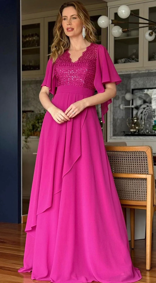 Vestido de fiesta Ellen con brillo sutil y manga campana