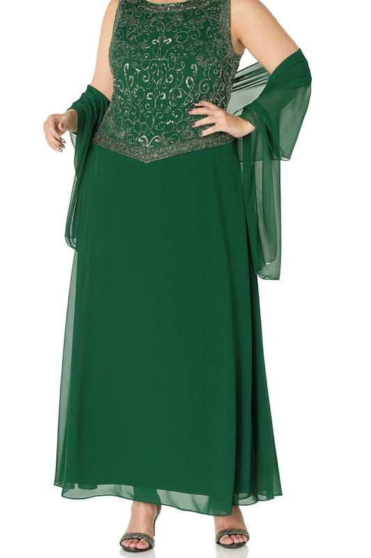 Vestido de fiesta Brigitte con brillo superior y falda en gasa y echarpe