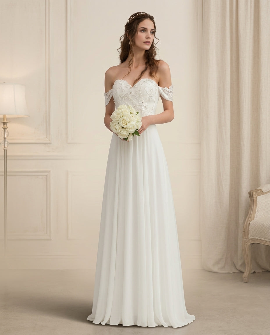 Vestido de novia Susy mangas caídas y aplicaciones