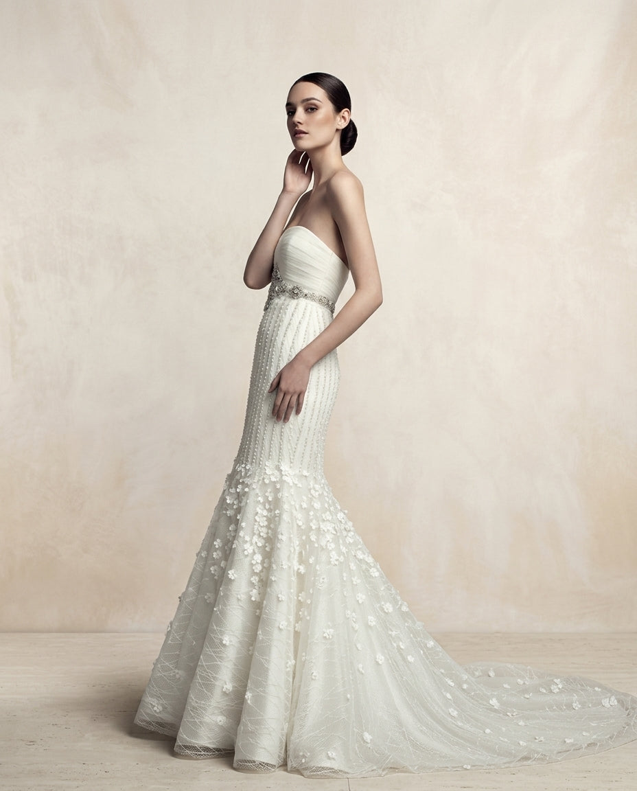 Vestido de novia Garden estilo Boho con flores 3D y aplicaciones