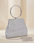 Bolso de fiesta Platino en tonos plateados con mango y cadena para colgar
