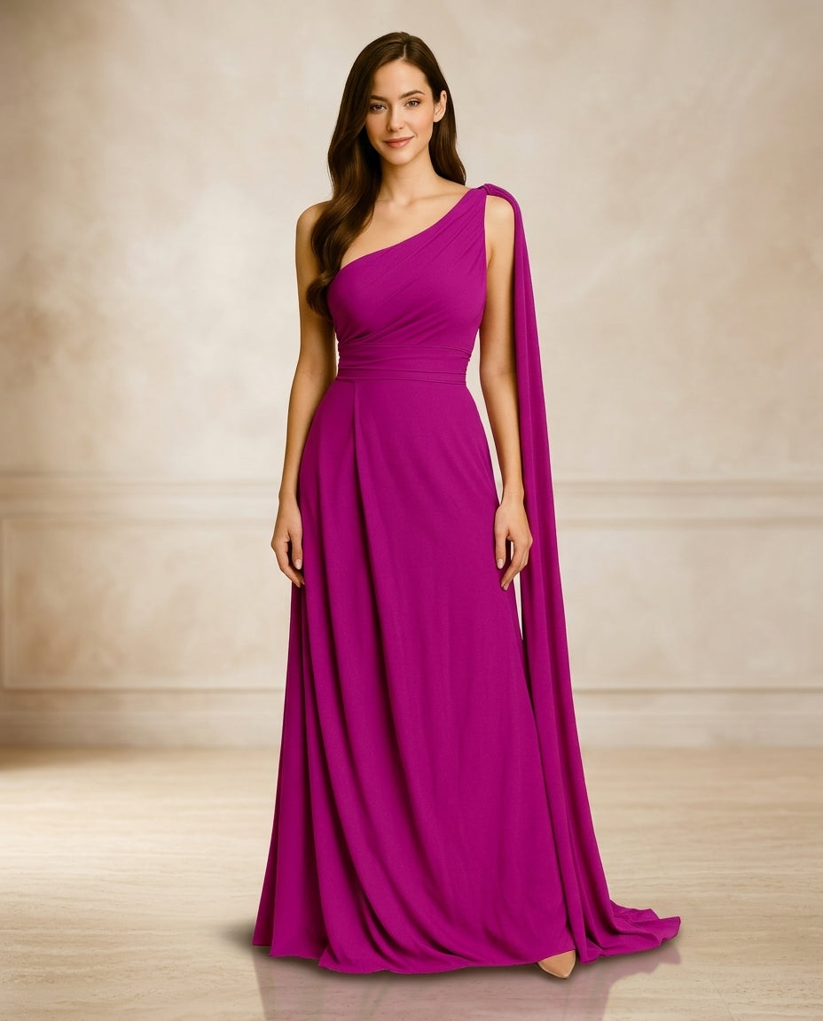 Vestido de fiesta Ely en color fucsia de corte asimétrico en talla 42