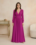 Vestido de fiesta Maca en chiffon con mangas largas y puño
