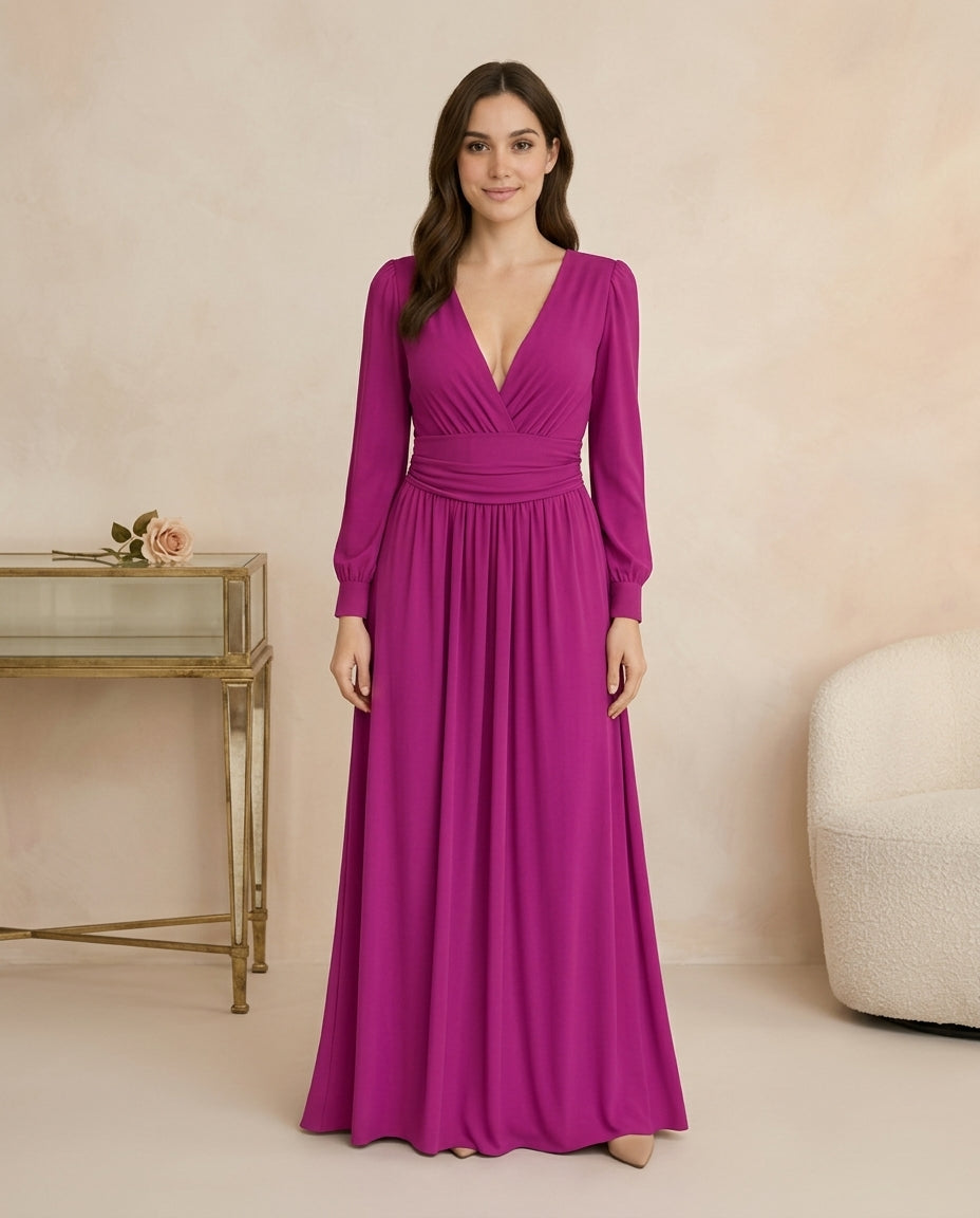 Vestido de fiesta Maca en chiffon con mangas largas y puño