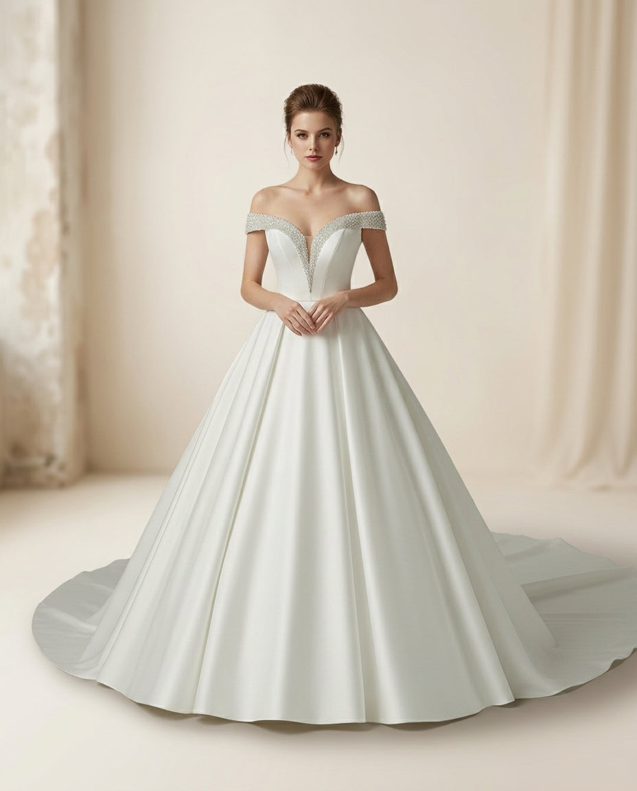 Vestido de novia Candelaria estilo princesa con detalle en pedrería