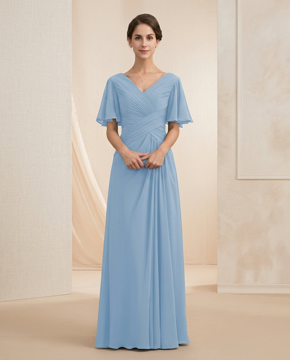 Vestido de fiesta Nery con manga campana y drapeado superior