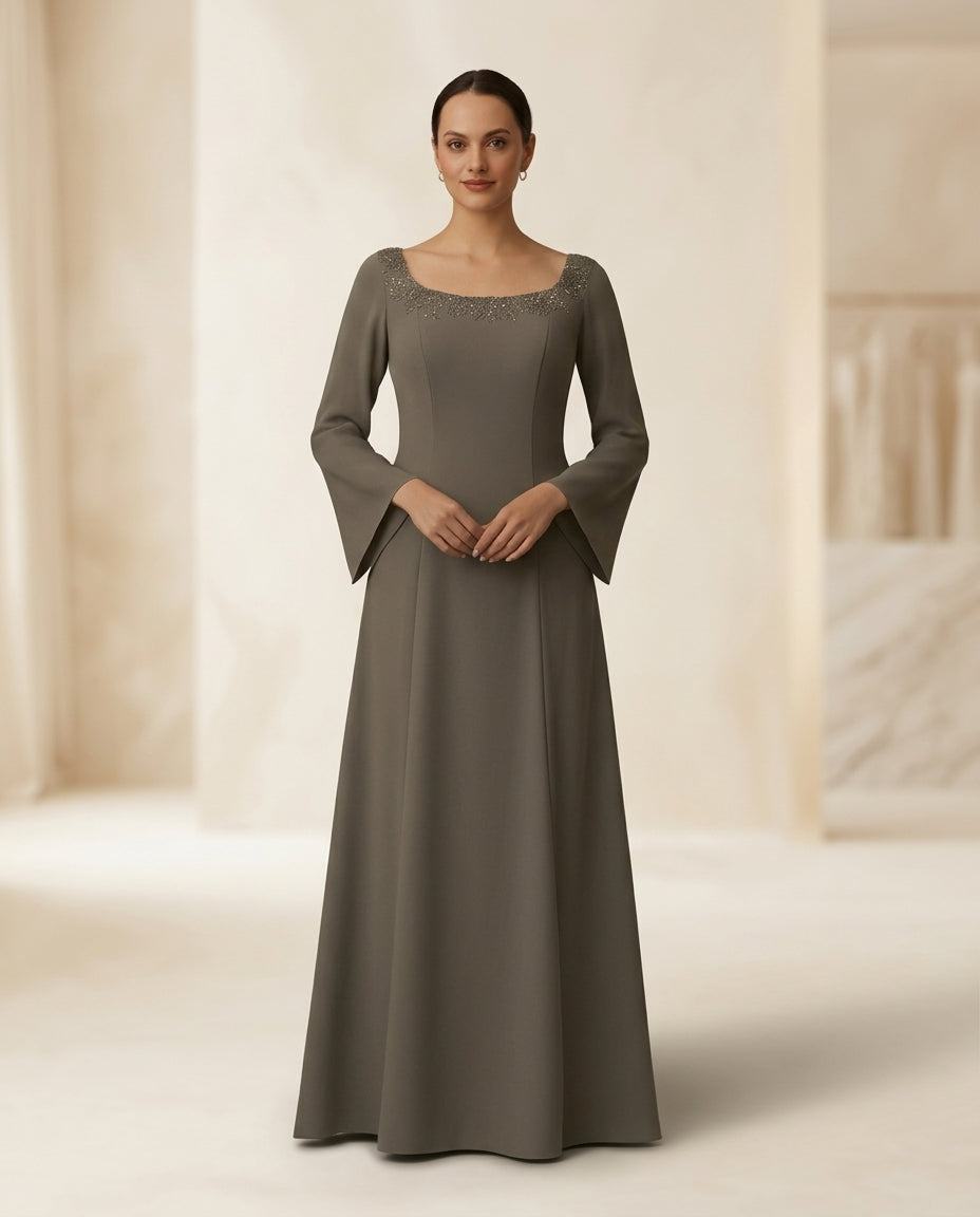 Vestido de fiesta Mambo con aplicaciones y manga larga color gris talla 46