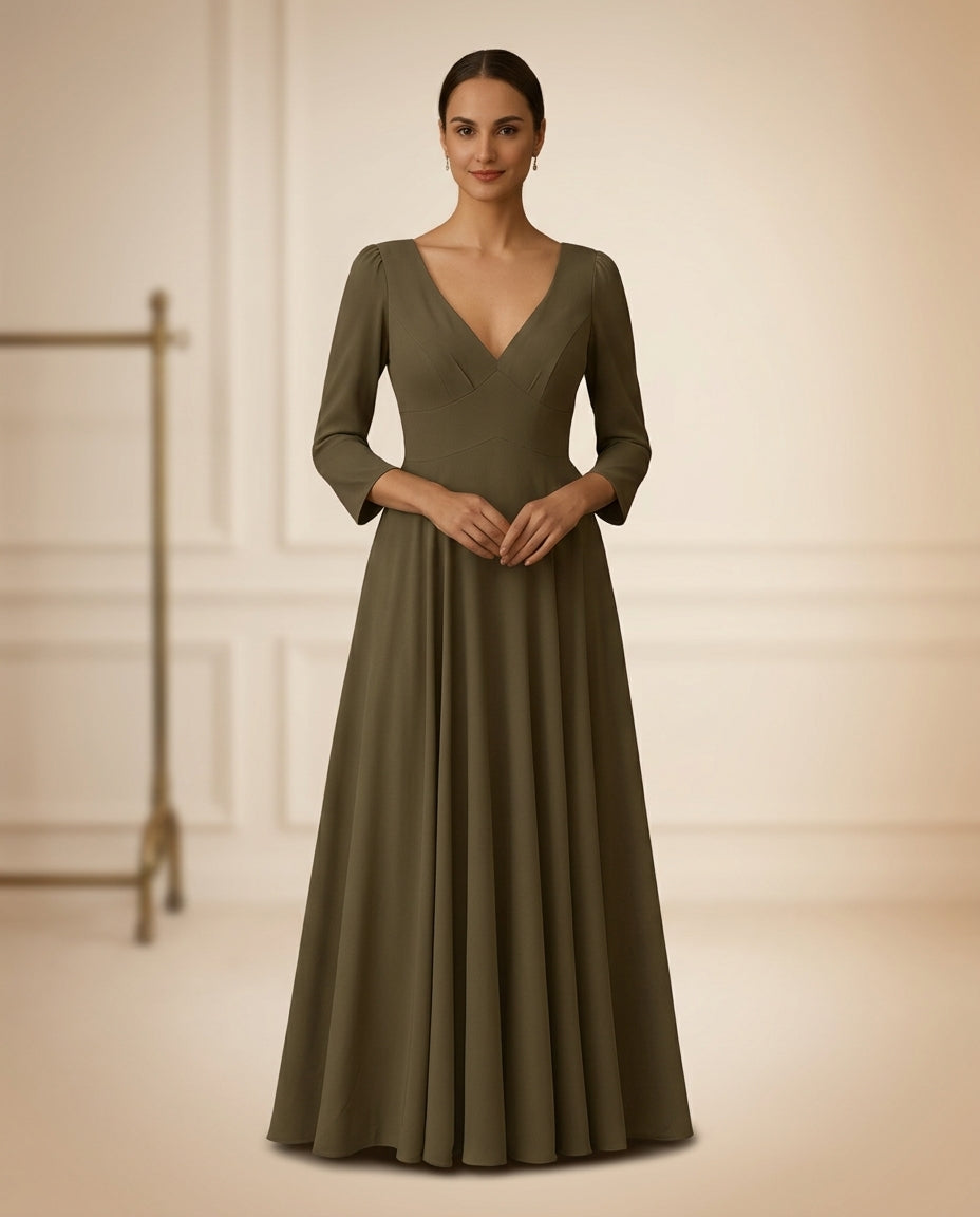 Vestido de fiesta Zary con mangas y escote en V color gris talla 38