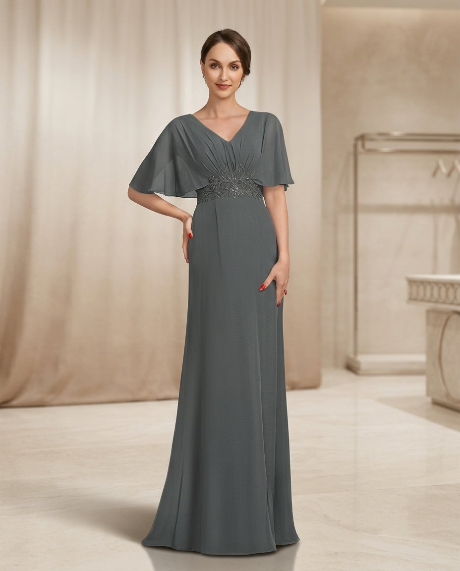 Vestido de fiesta Magaly  manga murciélago con aplicacion en la cintura talla 36