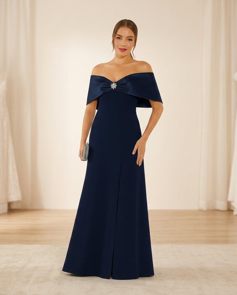 Vestido de fiesta Mandy hombros descubiertos y cuello en raso