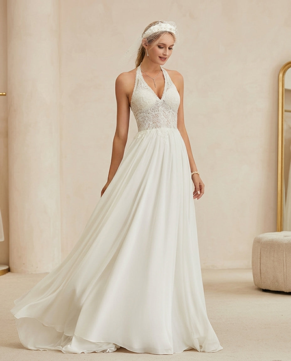 Vestido de novia Candy con espalda descubierta muy liviano y vaporoso