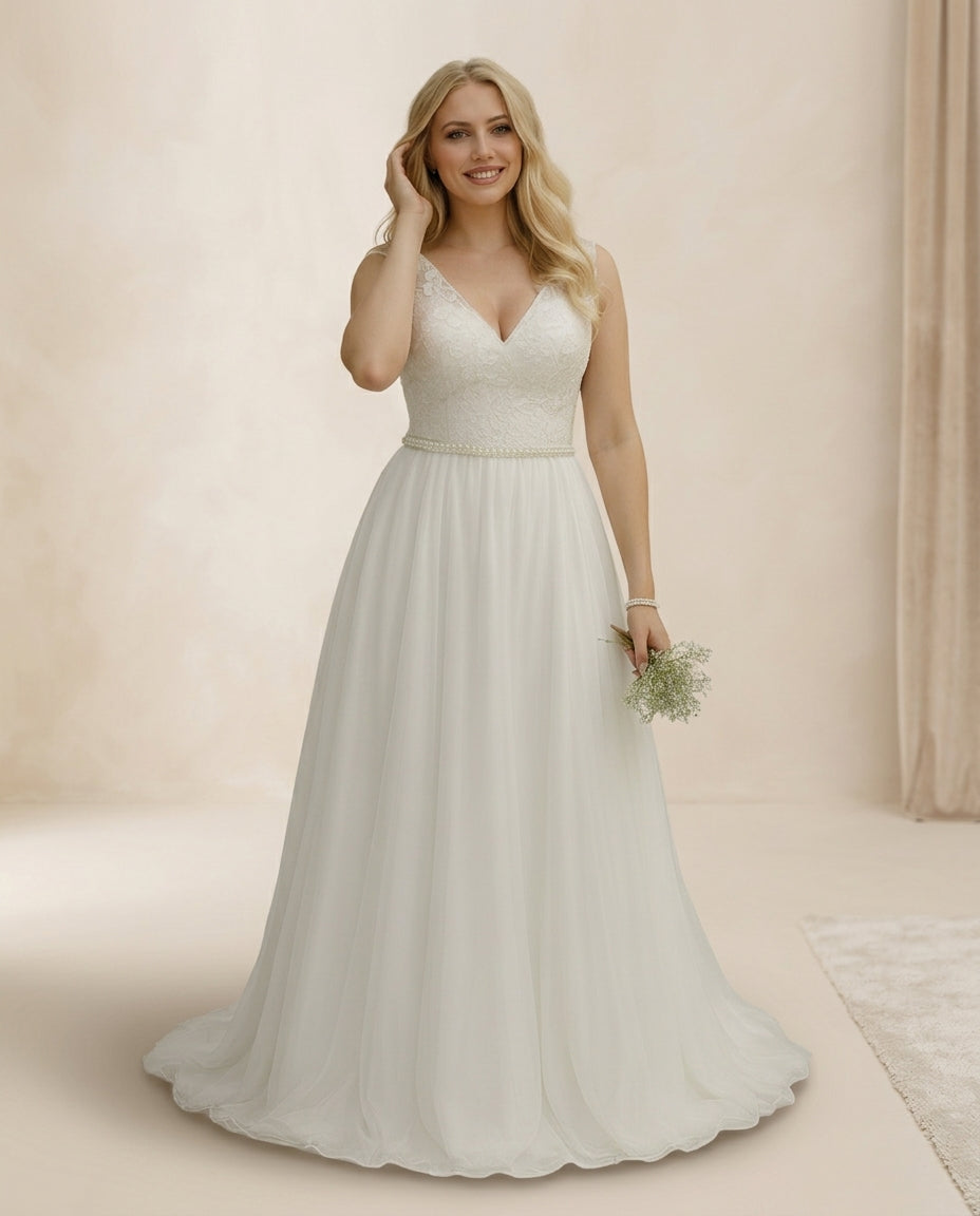 Vestido de novia Cindy en encaje de algodón y gasa