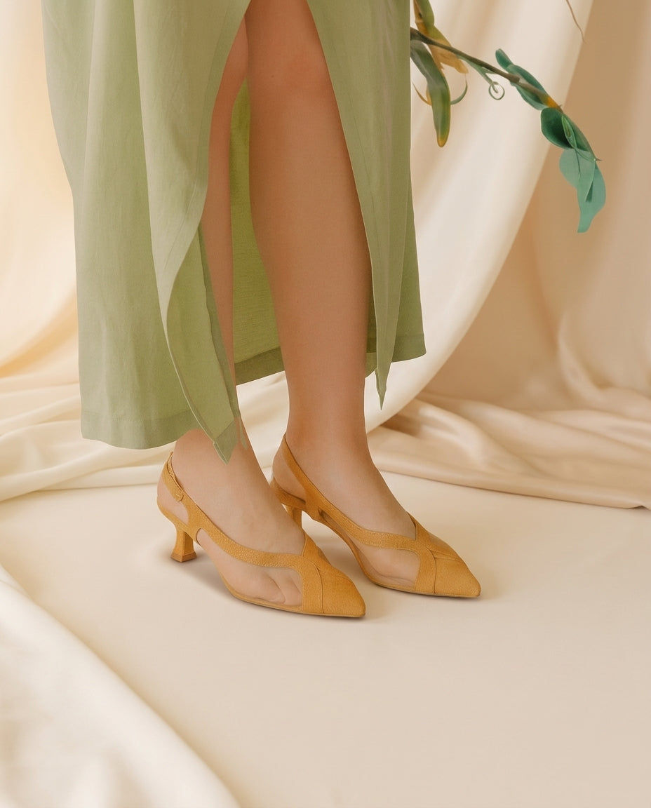 Sandalia de gamuza para fiesta Transparente, taco 4 cms procedencia España