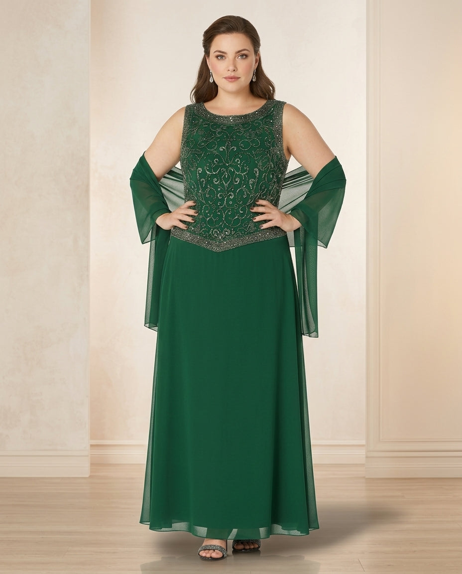 Vestido de fiesta Brigitte con brillo superior y falda en gasa y echarpe