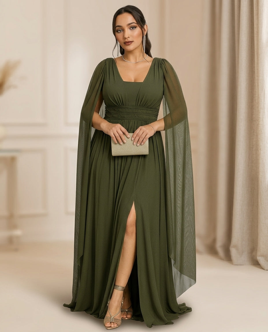 Vestido de fiesta Elisa  con manga ala y trenzado en la cintura