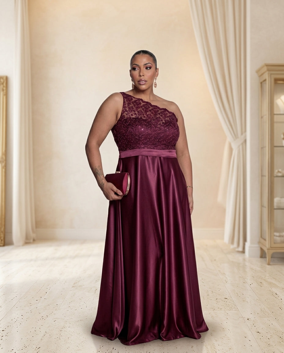 Vestido de fiesta Anastasia asimétrico en encaje y brillo sutil