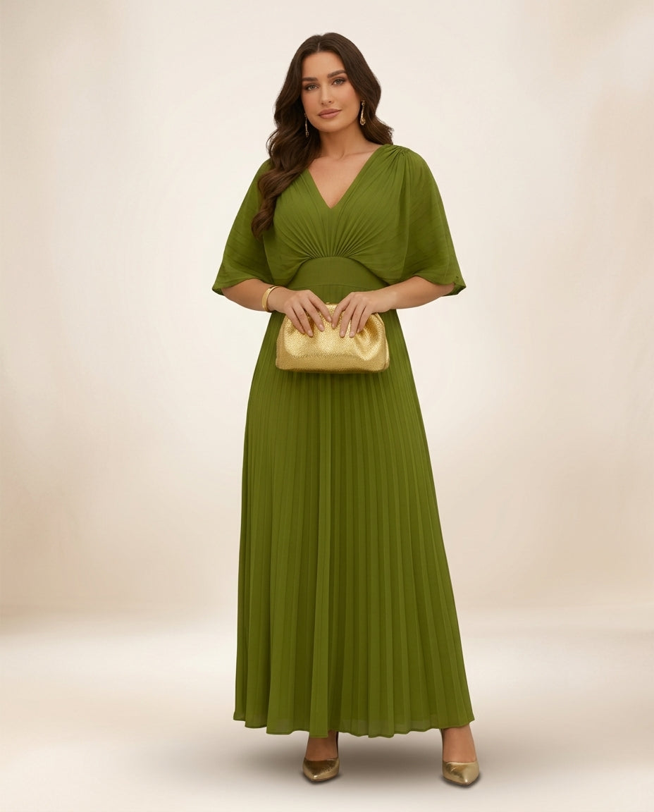 Vestido de fiesta Noemi  plisado con manga murcielago