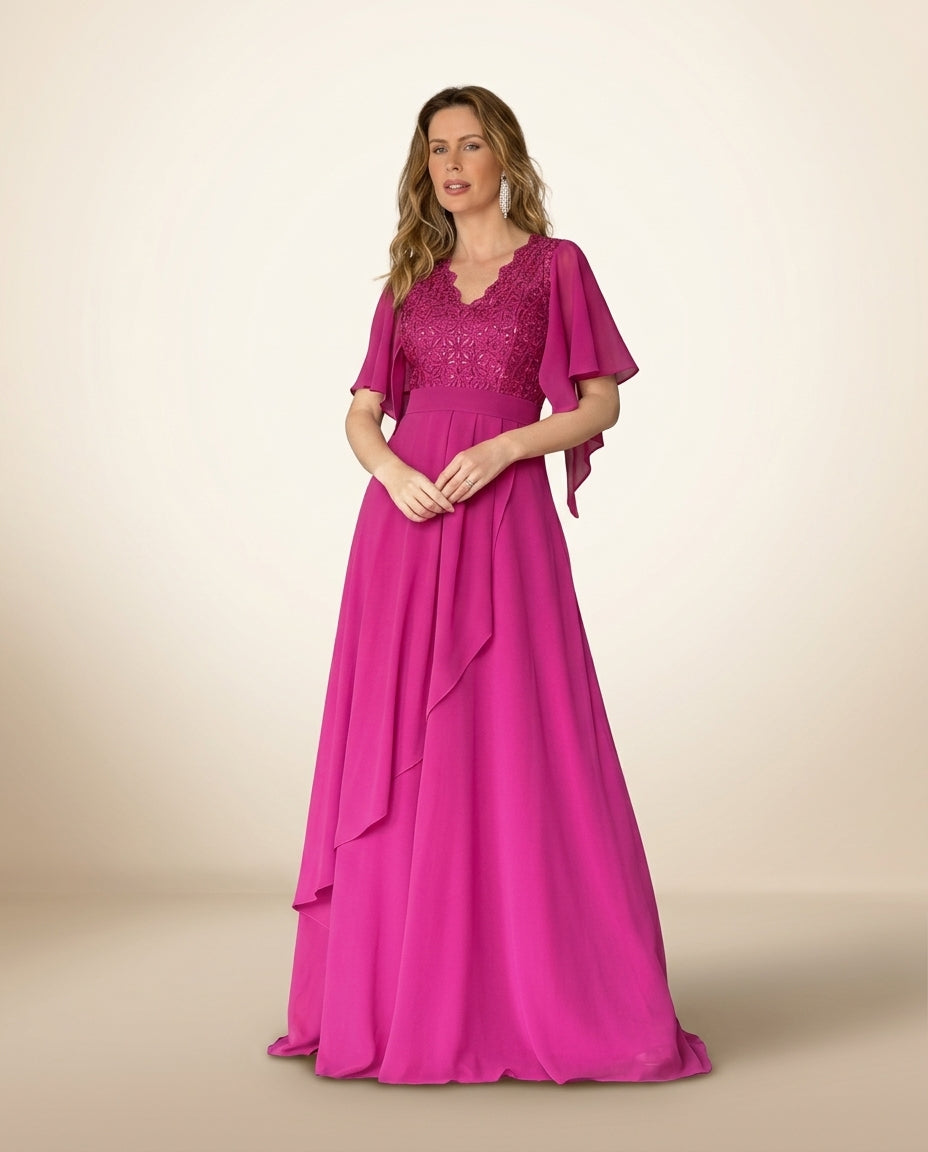 Vestido de fiesta Ellen con brillo sutil y manga campana