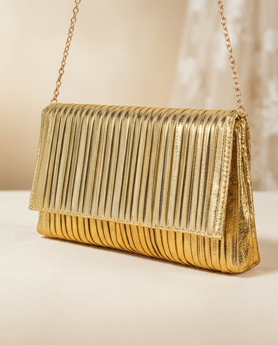 Clutch de fiesta glitter plateado con cadena para colgar