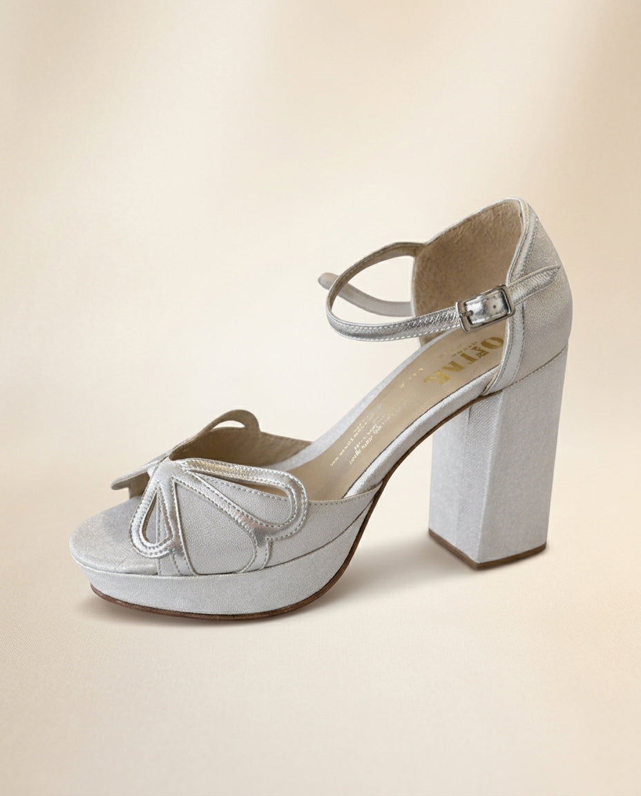 Sandalia de cuero para novia y fiesta Narciso, taco 9,5 cms y plataforma 2 cms procedencia Argentina
