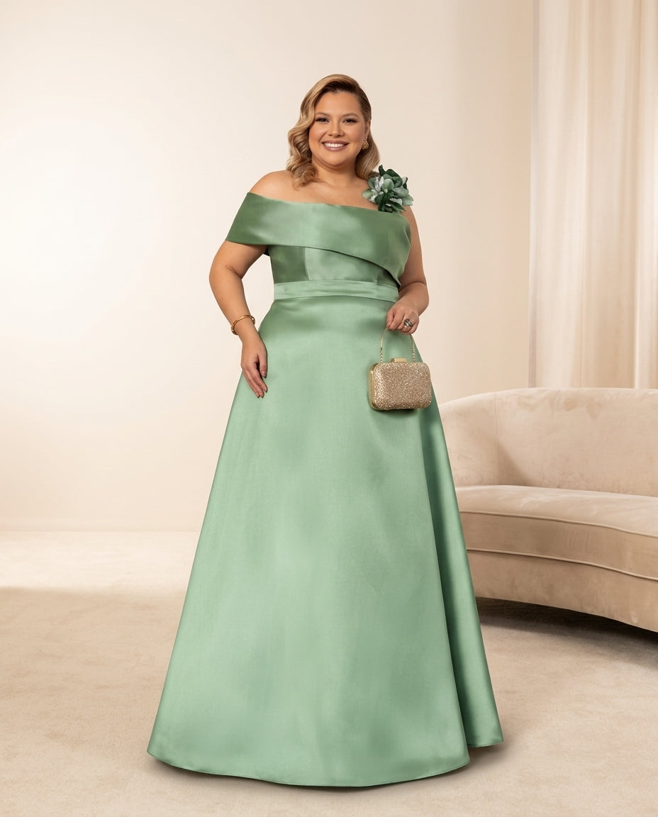 Vestido de fiesta charmoso-corte evase en tela satinada