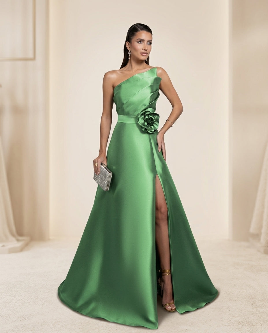 Vestido de fiesta Asimétrico con Flor 3D