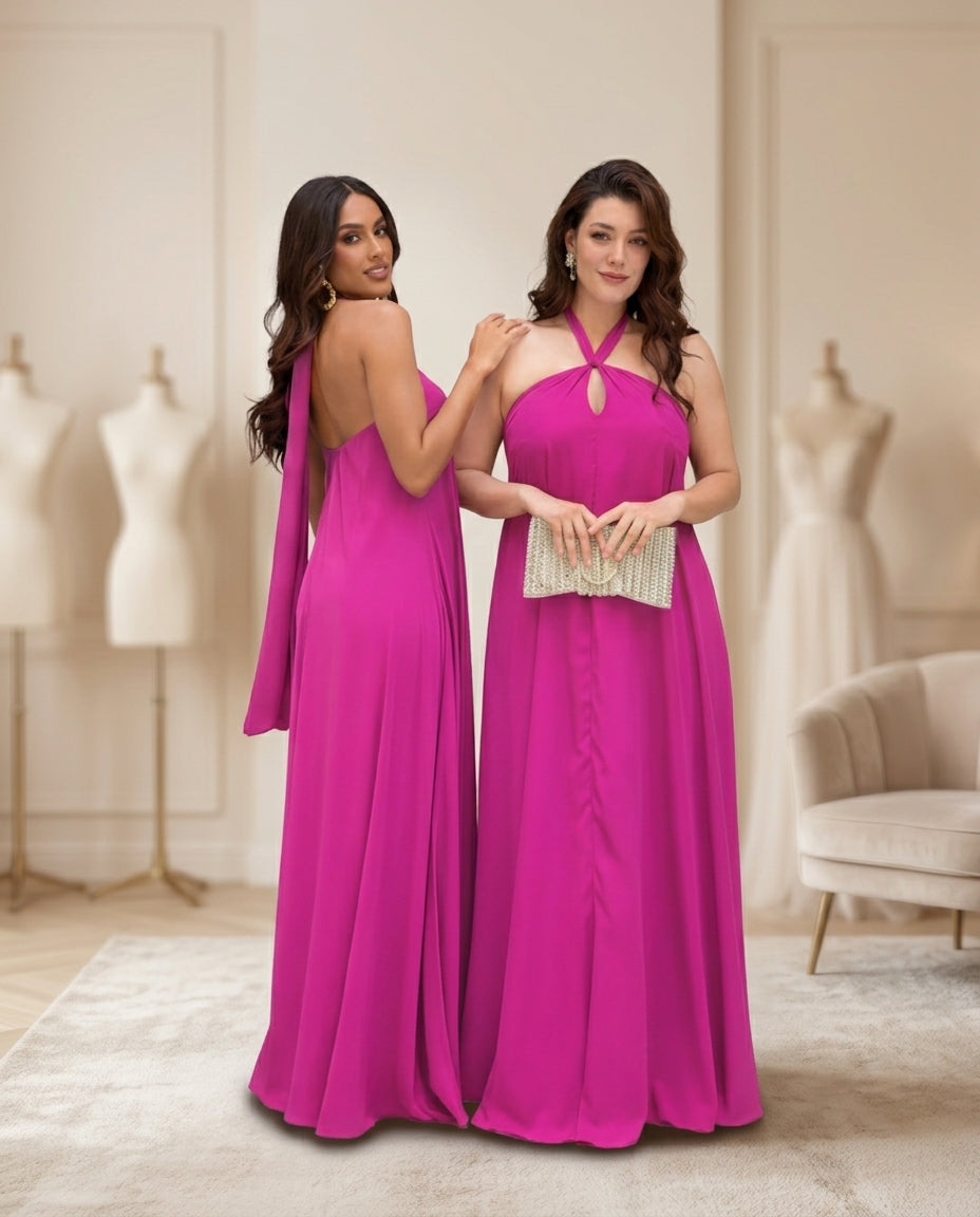 Vestido de fiesta Samantha, cuello halter vaporoso