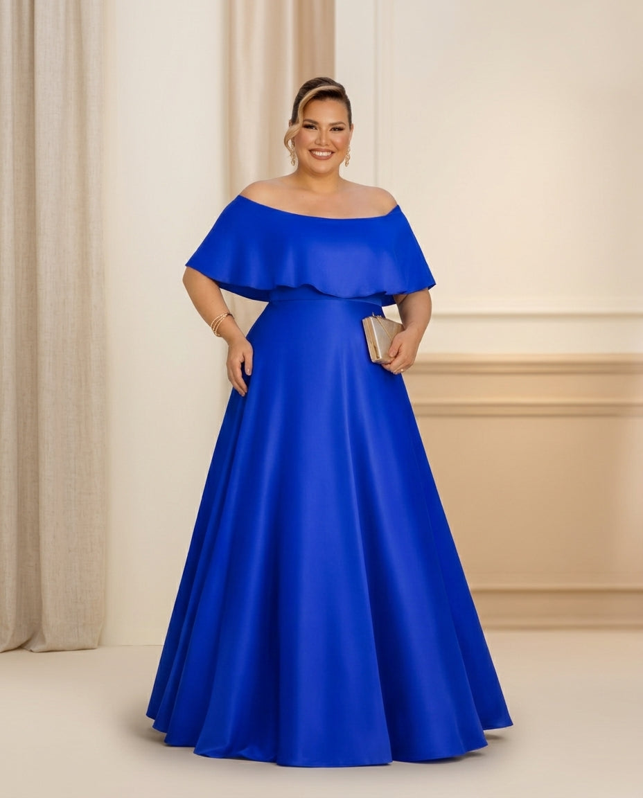 Vestido de fiesta Manuela off shoulder con capa superior