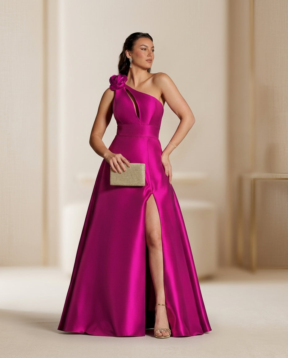 Vestido de fiesta Raquel One shoulder con abertura