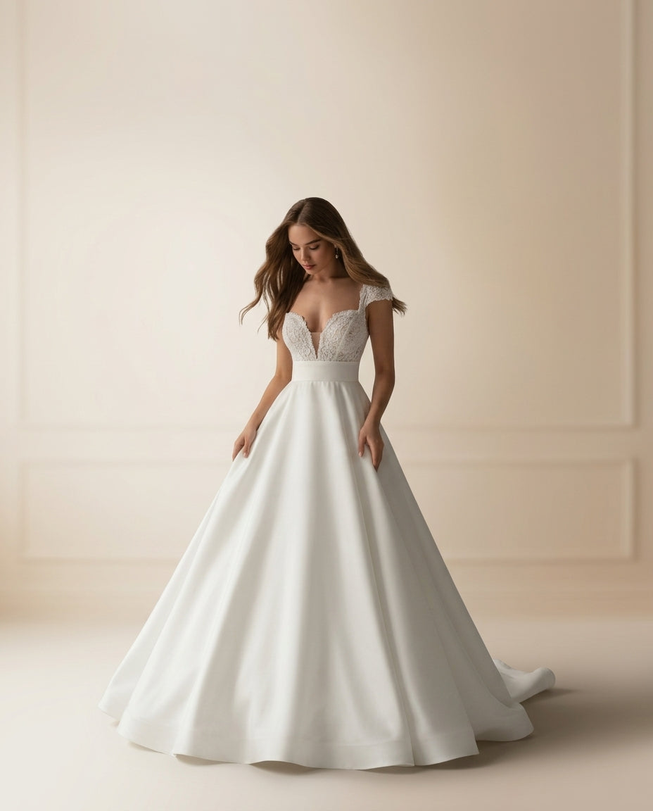 Vestido de novia Lady romántico con encaje y falda amplia