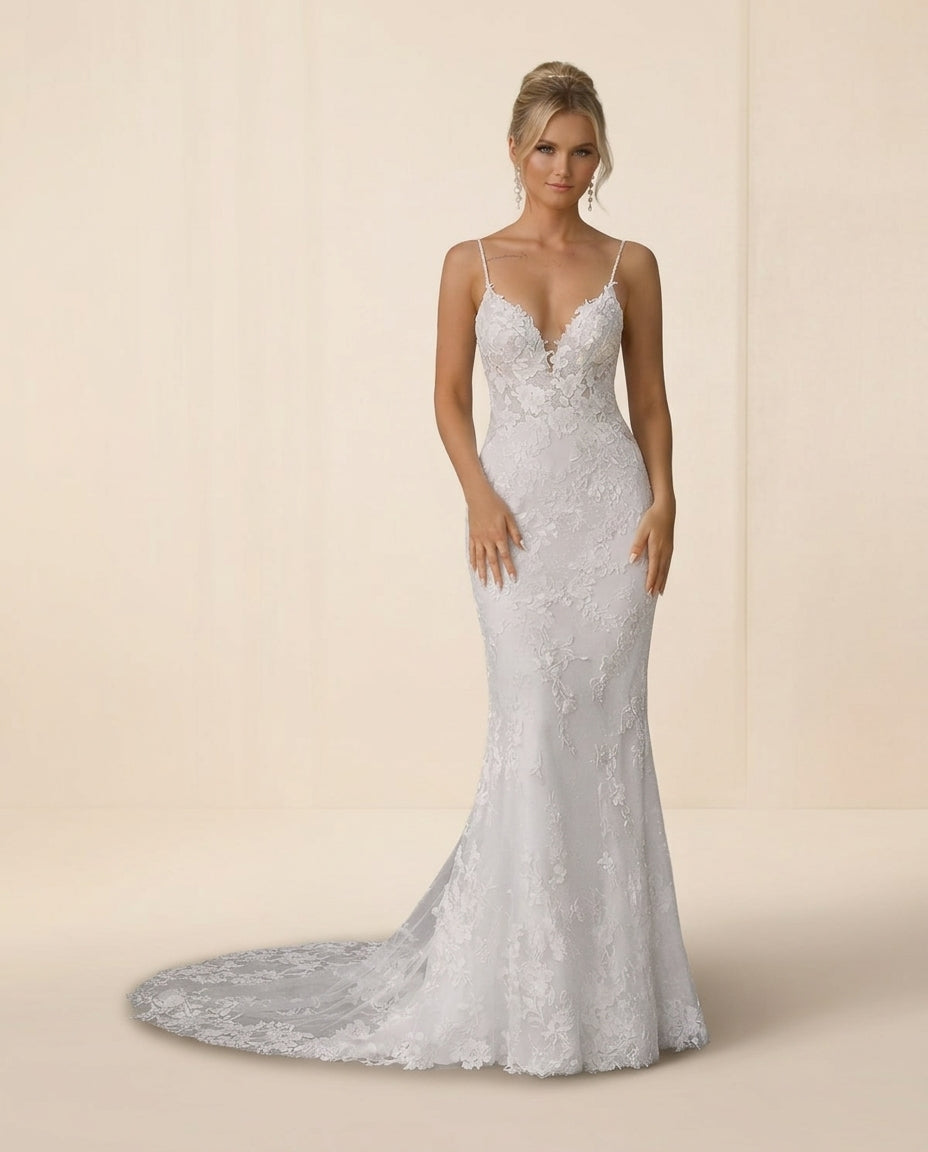 Vestido de novia Dalia sirena con encaje floral y escote profundo (Preventa)