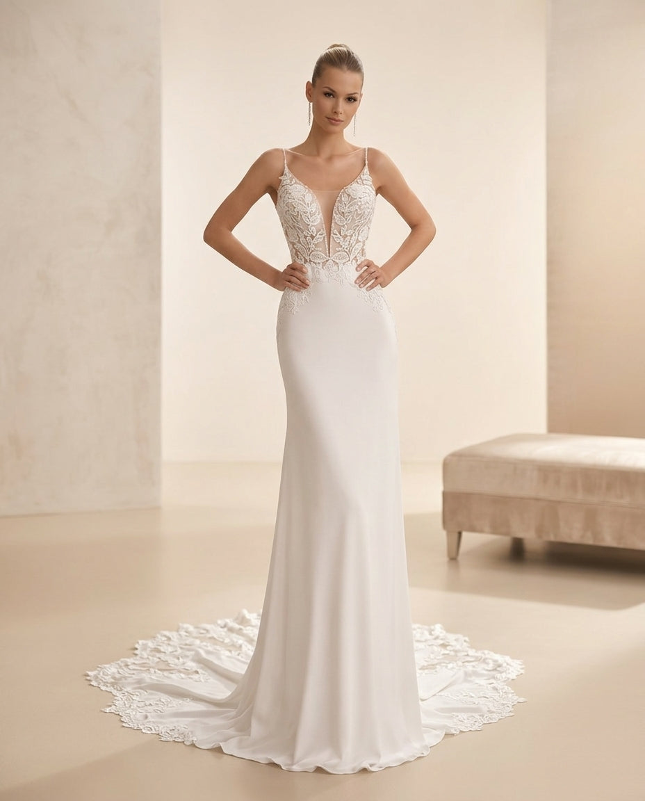 Vestido de novia Isabella sirena con encaje floral y espalda profunda (Preventa)