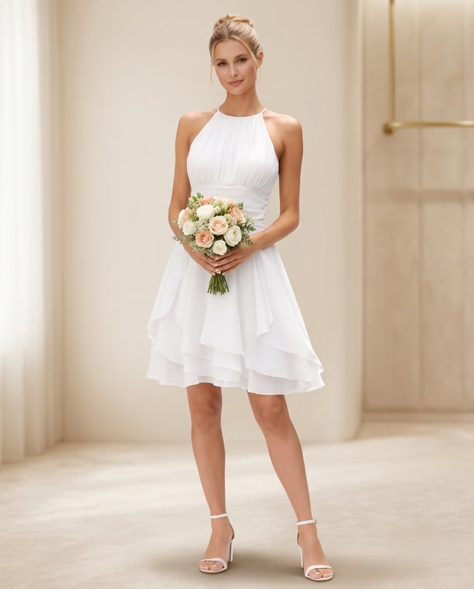 Vestido civil Aurora en capas y cuello halter
