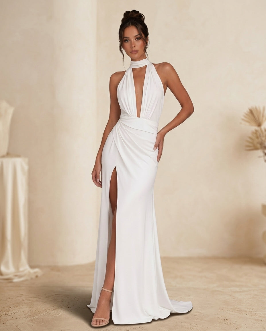 Vestido civil Monse halter con escote profundo