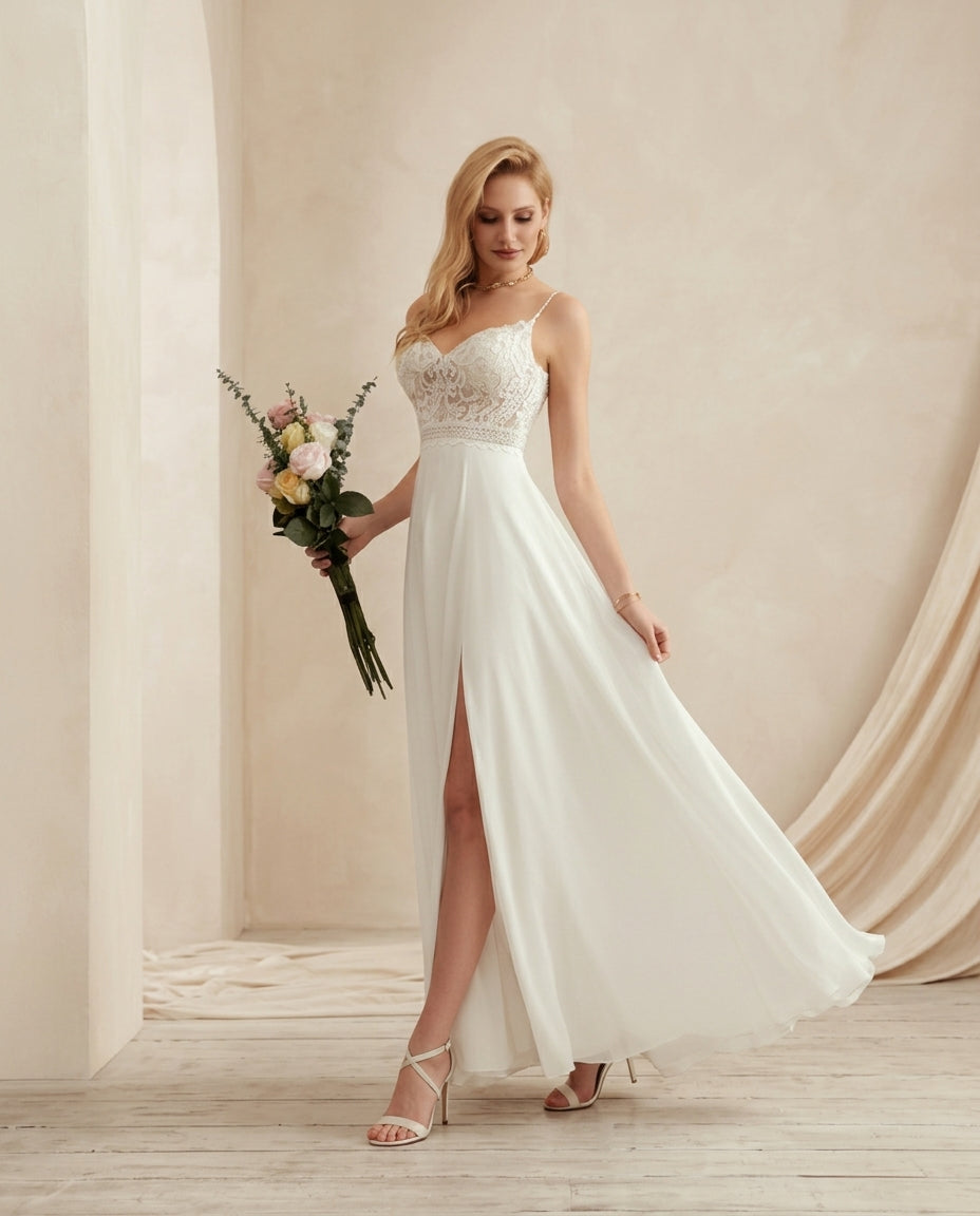 Vestido de novia Allison, liviano, vaporoso y de elegante sencillez