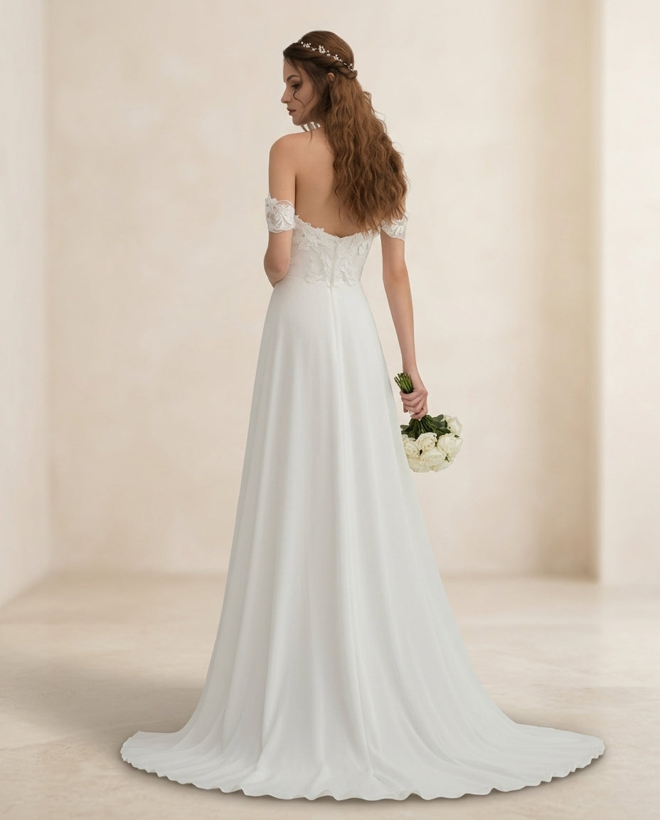 Vestido de novia Susy mangas caídas y aplicaciones
